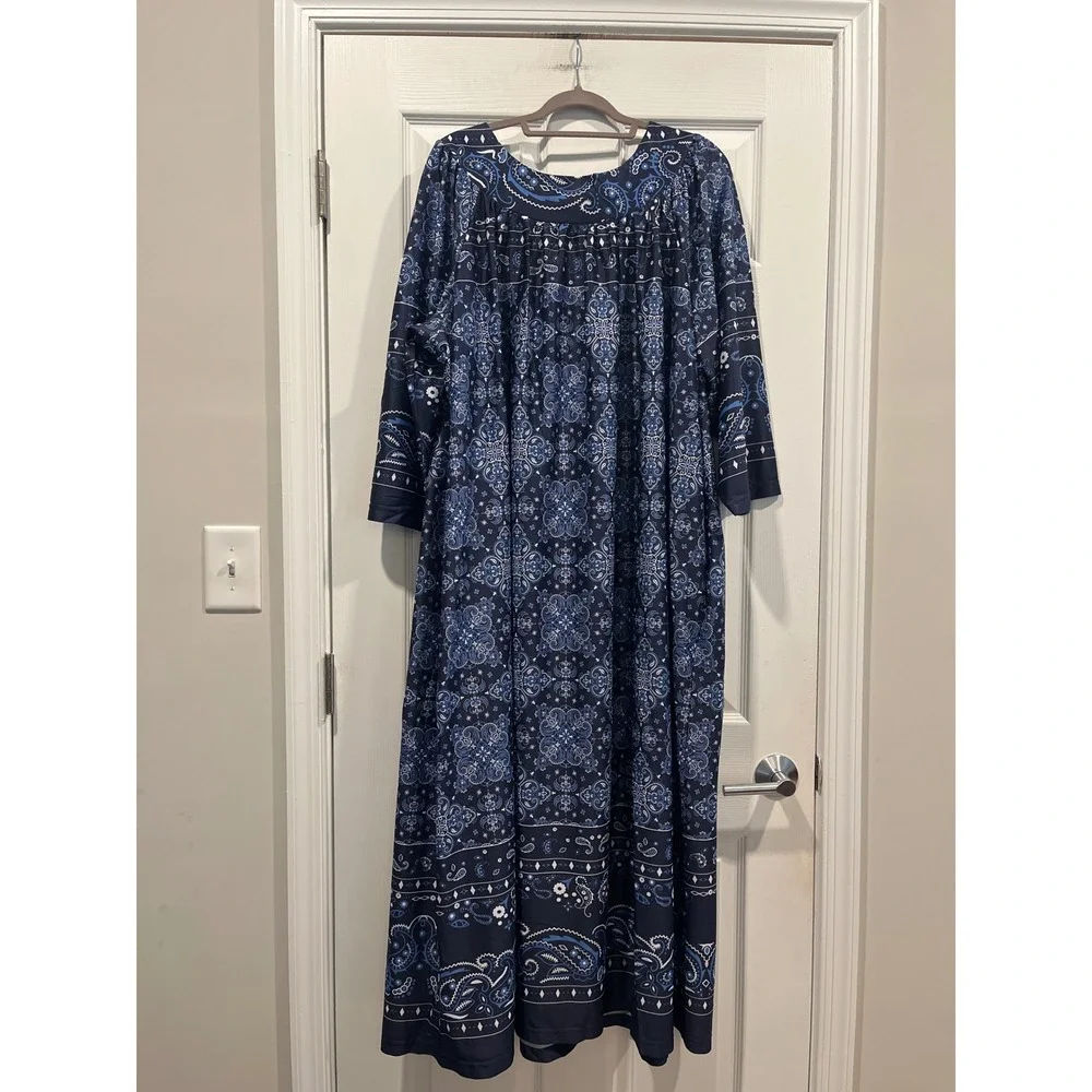 Anthony Richards Navy‎ Blue Bandana Paisley Maxi Lounger Dress Plus Size 4X